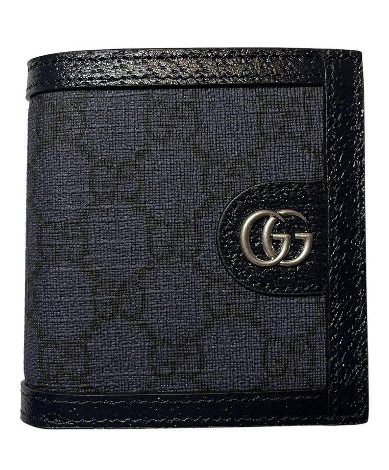 NUEVA CARTERA PLEGABLE DE CUERO DE LONA AZUL Y AZUL OSCURO GUCCI OPHIDIA GG CON CAJA Foto 1 de 4