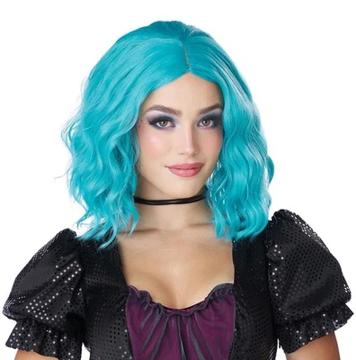 Peluca Disfraz de Bruja Punk Rock Corta Ondulada Bob Adulto - Turquesa Foto 1 de 4