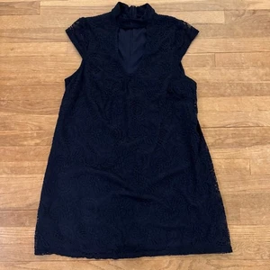 R&K navy blue lace cap sleeve knee length cocktail shift dress size 14 b46 - Picture 1 of 4