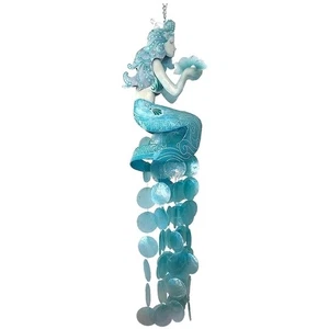 Carillón de viento grande de sirena Capiz & Metal Art azul/azul claro 36x10x5" - Imagen 1 de 1