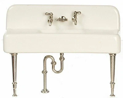 Dollhouse Miniature White Porcelain Sink Kit Kitchen or Utility Room 1:12 Scale - Image 1 of 2