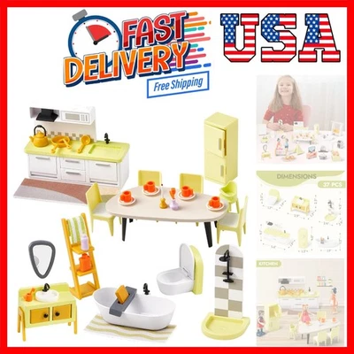 Juego de muebles de cocina y baño de plástico verde para casa de muñecas 37 piezas, modo... Foto 1 de 4