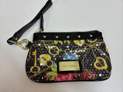Betsey Johnson Betseyville Wristlet Sequin Cheetah Blossom Butterfly Bag Charm - Image 1 of 4