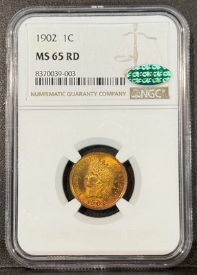 1902 Indian Head Cent NGC MS65 RD CAC Gem Luster Toned - Image 1 of 2