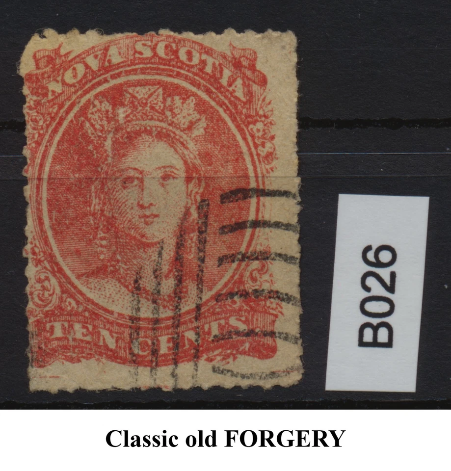 Forgery of NOVA SCOTIA 1860 QV - CHALON 10C red  - B026 - Image 1 of 1