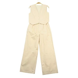 Commense 100% Baumwolle 2-tlg SET Weste & Hose weites Bein XS creme beige minimalistisch - Bild 1 von 14