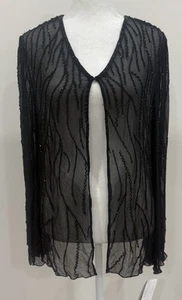 Neu mit Etikett Laurence Kazar Damen-Cardigan schwarz 100 % Seide Perlen vorne offen Größe 10 - Bild 1 von 7