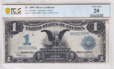 1899 $1 Silver Certificate Fr.236 Black Eagle -- PCGS VF20 - Image 1 of 3