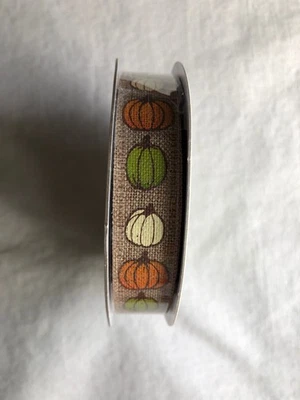 Pumpkins on Burlap Look Ribbon Spool 5/8" wide x 3 yards by Simply Autumn - Image 1 of 2