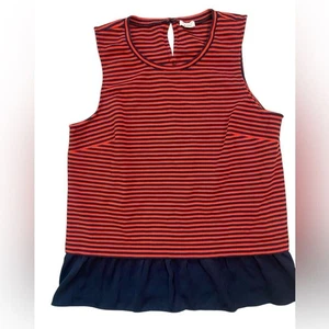 J. Crew Factory Red and Blue Striped Ruffle Hem Tank Top - Picture 1 of 8