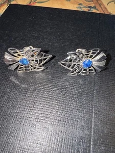 B.N. Bugbee & Niles Blue Rhinestone Screw Back Earrings Vintage Silver Tone - Picture 1 of 5