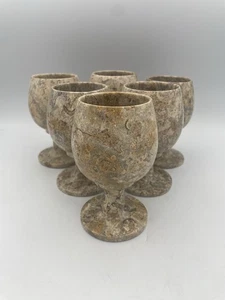 6er Set Fossil Stein Marmor Kelche Weinbecher Naturstein Braun Neu - Bild 1 von 11