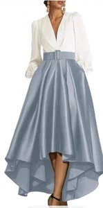 High low satin prom dress long sleeve elegant evening gown A line Size 14 - Picture 1 of 2