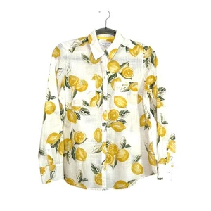 Foxcroft Damen Zitrone Neuheit Druck Baumwolle Langarm Knopfleiste Top Größe 4P Neu mit Etikett - Bild 1 von 8