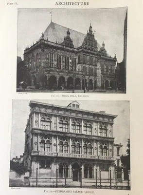 1926 Architecture Print | St Peter’s Rome & Bremen Town Hall | Landmark - Image 1 of 4