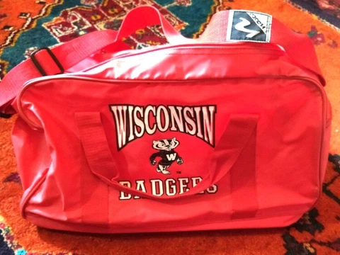 Vintage Wisconsin BADGERS vinyl gym bag NASCAO UW Madison 18" Cover