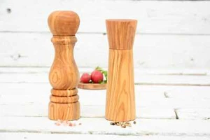 Olive Wood Salt Pepper Mill Set - Rustic Spice Grinders for Kitchen Decor - Picture 1 of 10