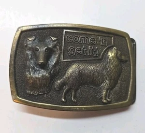 Vintage Nelke Collie Hund 1977 Messing Gürtelschnalle für Sammler, Made in USA - Bild 1 von 2