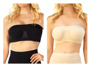 Rhonda Shear 2Pc Underwire Bandeau Bra Removable Pads BLACK & LT NUDE S 652-682 - Picture 1 of 3