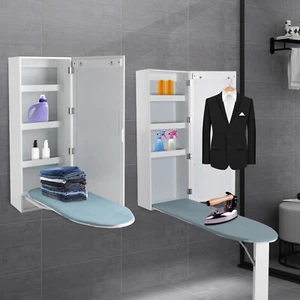 Wall Mount Ironing Board Cabinet with Storages and Mirror Hide Away Organizer US - Picture 1 of 24