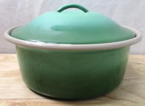Olla de cocina con tapa de 2 cuartos de galón esmaltada verde Ombré 8,50"x3,25" vintage años 50 limpia - Imagen 1 de 7