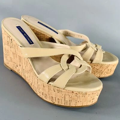 Stuart Weitzman Taglia 7 Sandali Wedge In Sughero Testurizzato Beige - Immagine 1 di 4