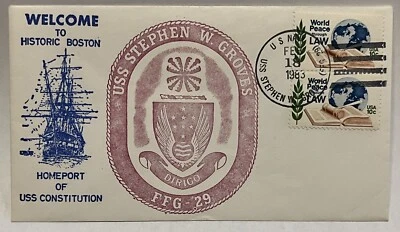 1983 USS STEPHEN W. GROVES FFG29 BOSTON CACHETED NAVAL COVER - Image 1 of 2