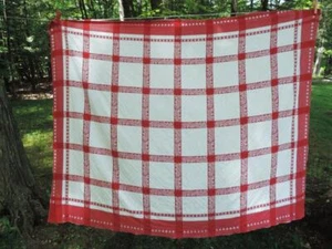 LOVELY VINTAGE TURKEY RED TABLECLOTH~POLKA DOTS & LEAVES~49 x 62 - Picture 1 of 6
