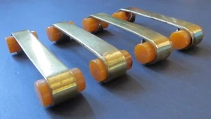 VTG. LOT of 4 BRASS and BUTTERSCOTCH BAKELITE DRAWER PULLS HANDLES - 1930'S - Picture 1 of 10