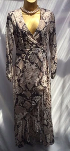 New LIPSY @ Next Size 6 Snake Print Frill Camel Maxi Print V- Neck Long Dress - Picture 1 of 9