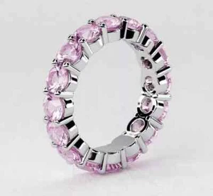 3CT Round Cut Lab Created Pink Sapphire Wedding Band Ring 14K White Gold Plated - Picture 1 of 4