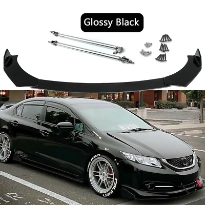 For Honda Civic 2012-2020 Front Bumper Lip Splitter Chin Spoiler + Strut Rods Foto 1 de 4