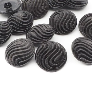 Lot (12) Czech vintage lacy ribbed swirl black glass buttons 31mm - Picture 1 of 2