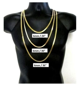 Flat Herringbone Chain Necklace 14K Gold Plated 6mm 30" inch NEW USA - Picture 1 of 2