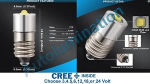 Linterna Bombilla Cree T6 3535 Led 3v 4.5v 6v 12v 18v 5watt 5w E10 - Imagen 1 de 2