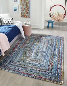 Rug 100% Natural Denim Cotton Handmade area carpet rustic look modern rugs - Picture 1 of 10