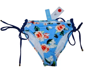 Cupshe Bikini Bathing Swim Suit Bottoms M Blue Floral Tie Scrunched Sides NEW - Picture 1 of 5