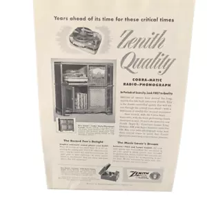 Vintage 1951 Zenith Cobra-Matic Radio-Phonograph Ad Advertisement - Picture 1 of 4