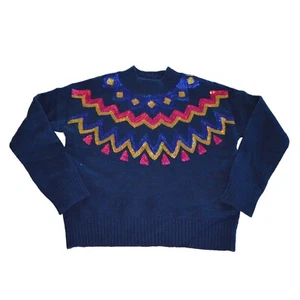 NWOT Member's Mark Girl's Favorite Sweater 4/5 Navy Blue With Colorful Sequin Ac - Picture 1 of 5