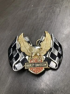 Harley Davidson Eagle Racing Flags Ladies Baron Brass 1983 Vintage Belt Buckle - Picture 1 of 5