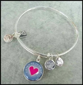 Signed Alex And Ani Silver tone LISTEN TO YOUR HEART Expandable Charm Bracelet - Picture 1 of 5