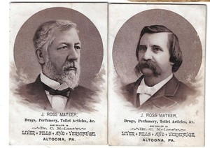 1884 James Blaine John Logan Altoona PA Mateer Trade Cards Adv McLane's Medicine
