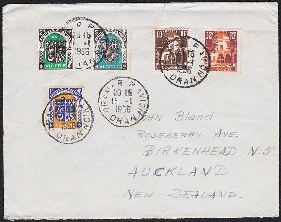 ALGERIA 1956 cover Oran to New Zealand.....................................A6417 - Image 1 of 1
