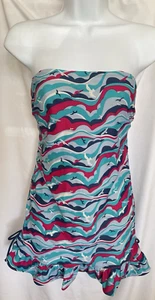 36DD Cleo by Panache Tilly Bandeau Tankini Swim Dress Bird Print Blue Turquoise - Picture 1 of 10