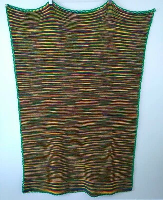 Handmade Crochet Afghan Throw Lap Blanket Rainbow Striped 41x60" Acrylic Boho  - Image 1 of 4