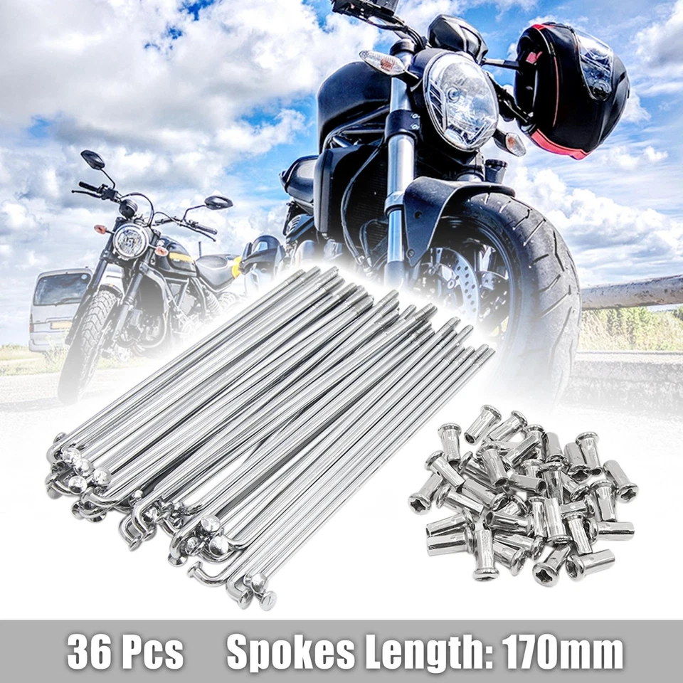 36 Stk Motorrad Speichen 4mm Speichennippel 170mm Spokes Länge Metall mit Nippel - Bild 1 von 4