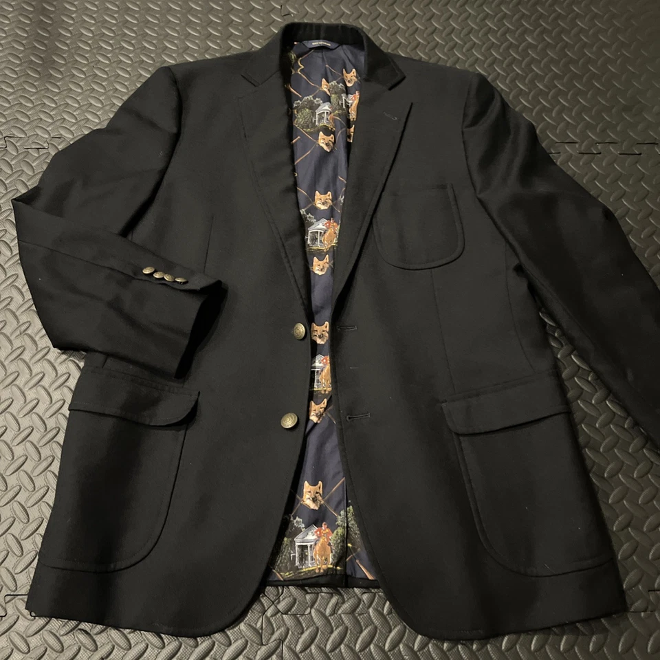 Blazer de franela azul marino Brooks Brothers X Social Primer raro con forro Fox-Hunt 41R Foto 1 de 4