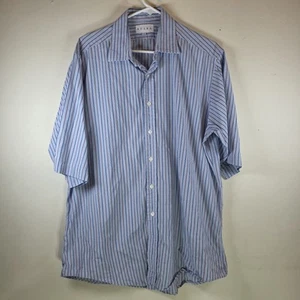 Sulka Men's Short Sleeve Shirt Blue-ared Striped Size 17/36 - Picture 1 of 6