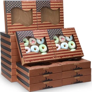 24 Pack Patriotic Pie Boxes 10 x 10 x 2 Inch Stars and Stripes Bakery Boxes w... - Picture 1 of 7
