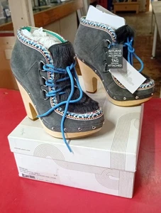 Luxury Bella Sigerson Morrison Boots Suede Shearling Fur Uk 5.5 B Stone Grey - Picture 1 of 8